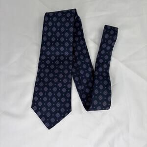 Vintage Marc Lewis Blue Medallion floral pattern Silk Necktie Formal Business